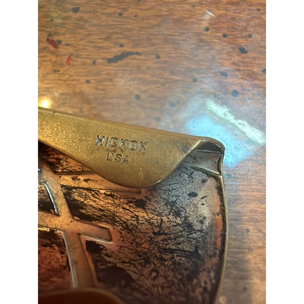 Vintage Hickok USA Master Plate Belt Buckle Initial F Gold Tone ZR-Alloy Patina